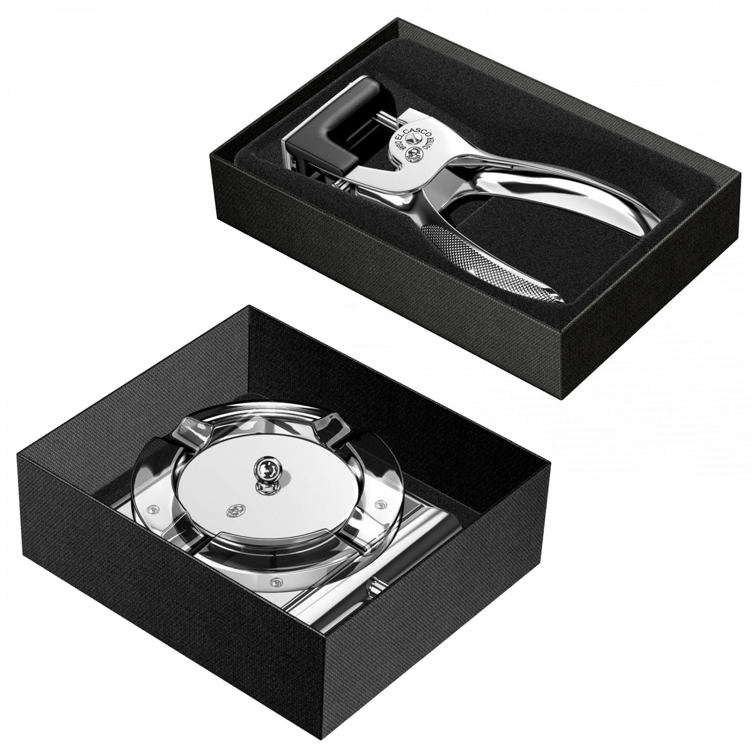 Imagine Produs Taietor Trabuc M-765CN Shiny Chrome & Black + Scrumiere M-760 CT Shiny Chrome