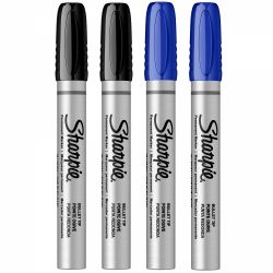 Set 4 markere permanente Sharpie metal Pro (2 negre + 2 albastre)