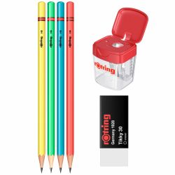 Set 4 creioane neon + Ascutioare + Radiera TIkky 30