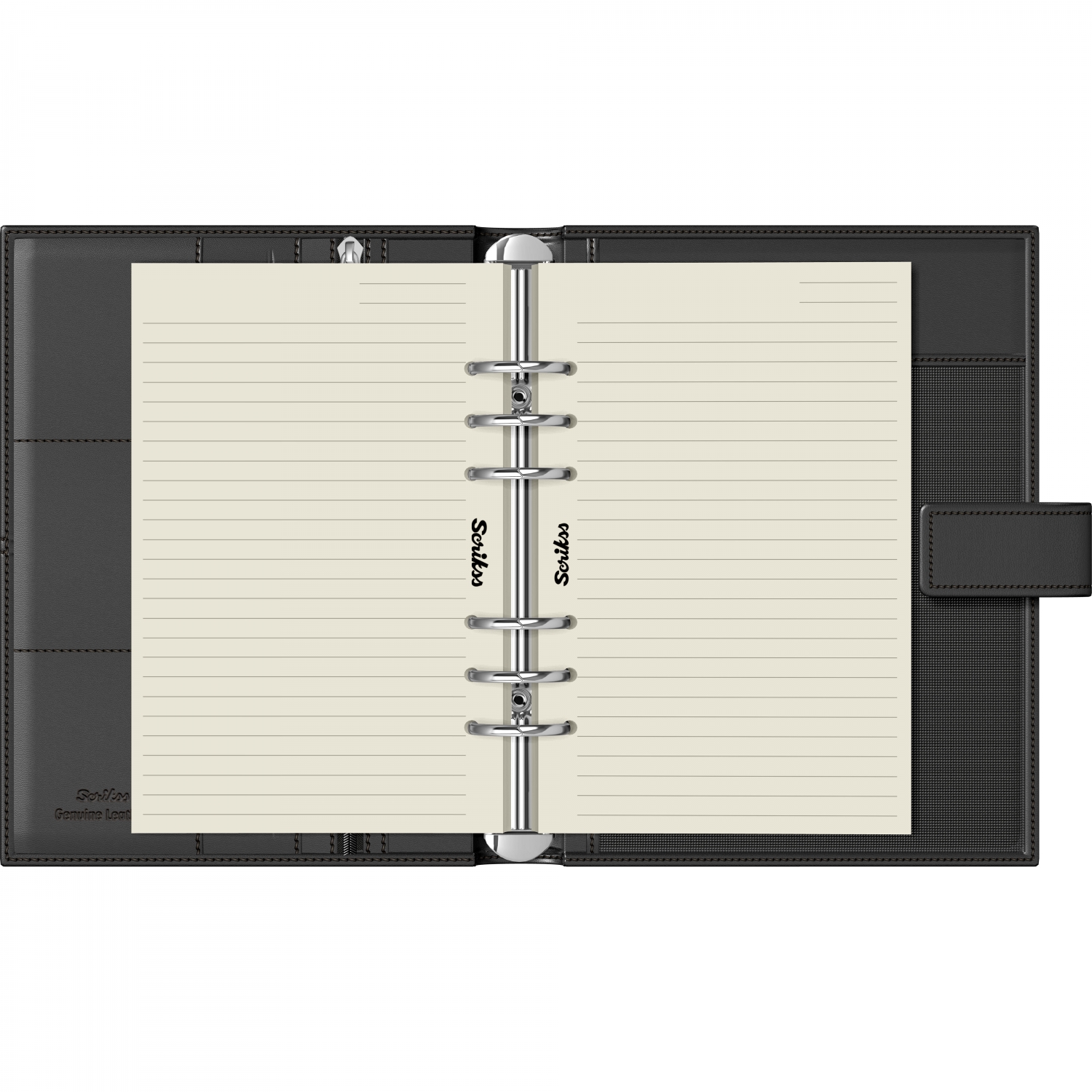 Imagine Produs Organizer B5 6 Inele Scrikss Deri Soft Black - Crem Lined - 120 pagini 80 g mp