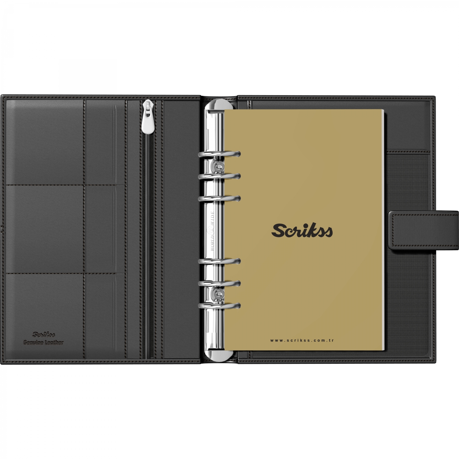 Imagine Produs Organizer B5 6 Inele Scrikss Deri Soft Black - Crem Lined - 120 pagini 80 g mp