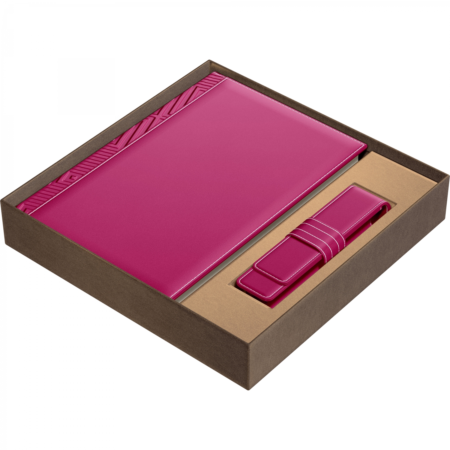 Imagine Produs Set Agenda Piele B5 + Pouch Pen Princ Leather Business 885 Fucsia Lined - 170 pagini 80 g mp