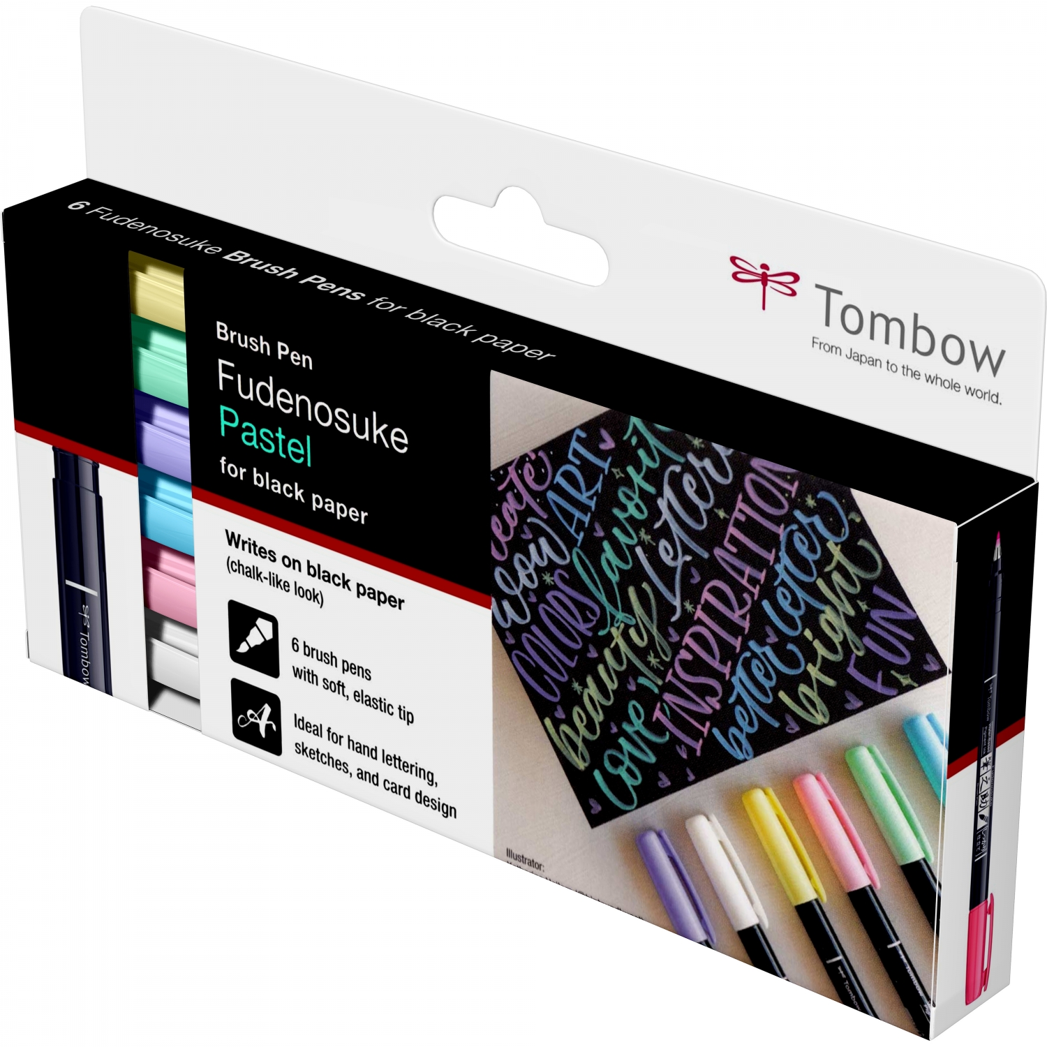 Imagine Produs Set 6 Marker Caligrafic Hard Small Writing Tombow Fudenosuke Pastel Colors