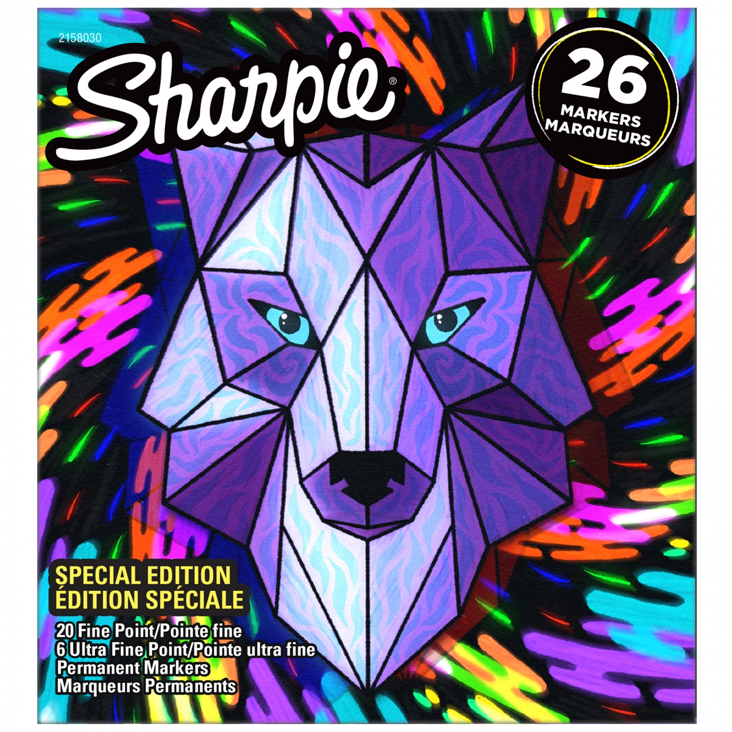 Imagine Produs Set 26 Markere Permanente Bullet Sharpie Fine Point Combo Wolf Assorted Colors