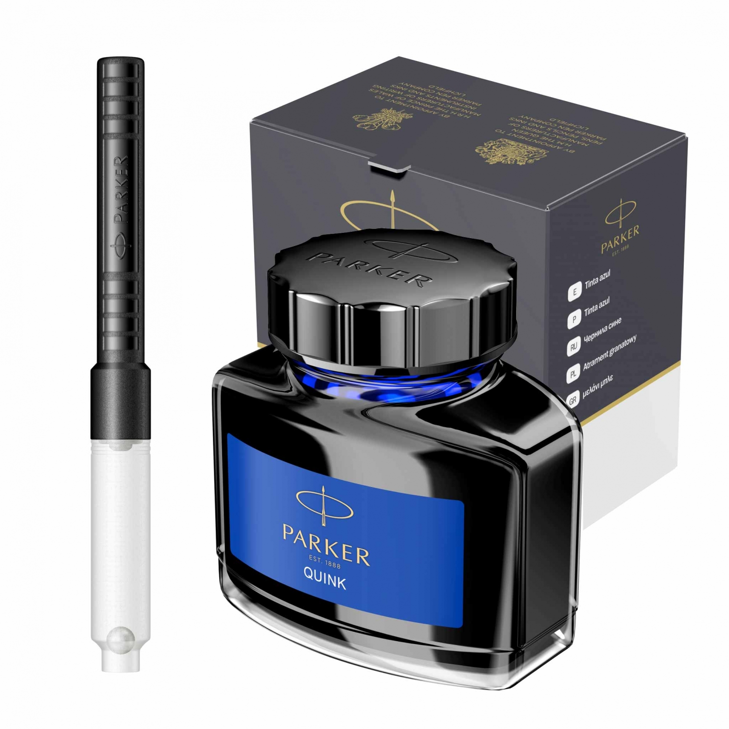 Imagine Produs Calimara Cerneala 57 ml Parker Quink Blue + Convertor Push Proprietar Universal