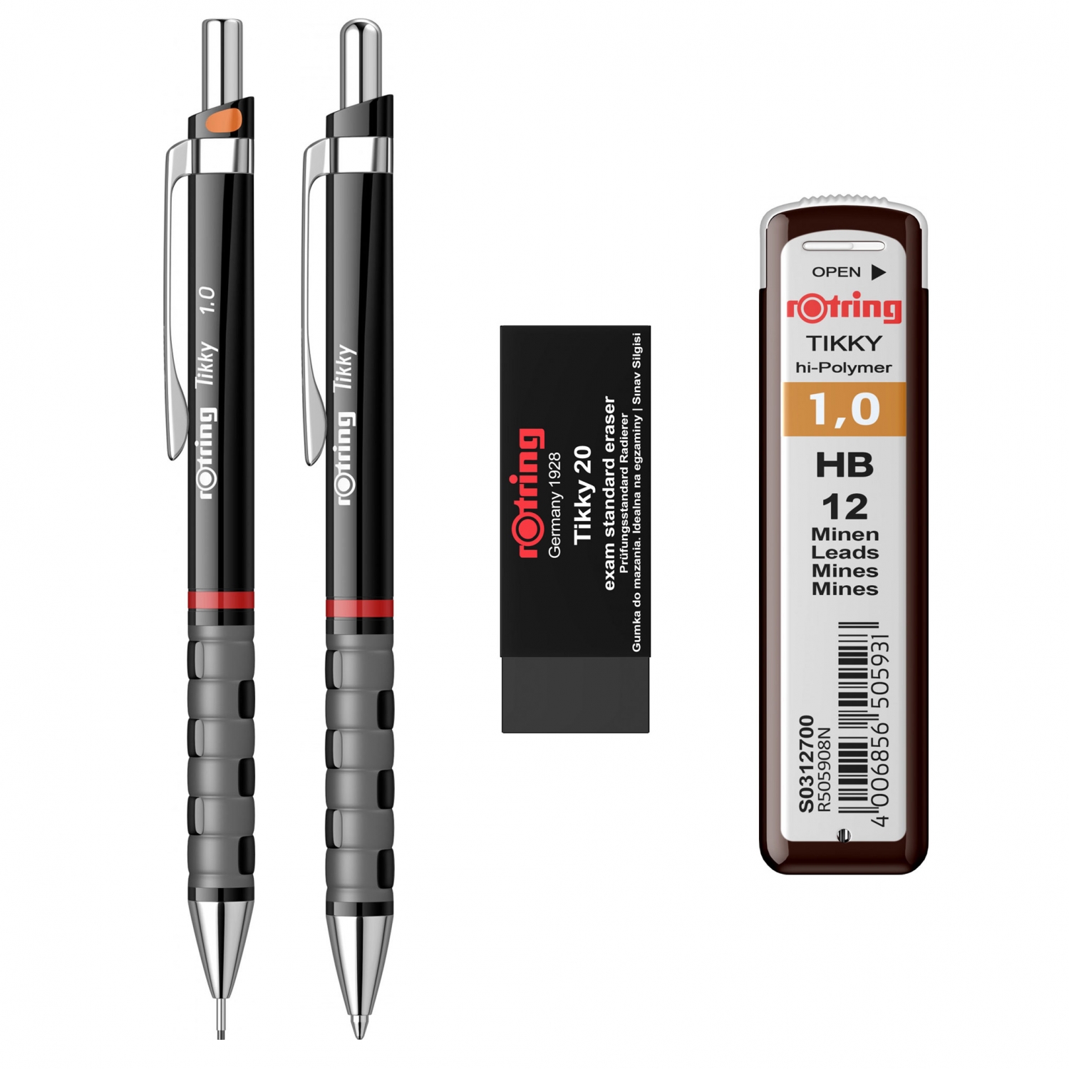 Imagine Produs Set Creion Mecanic 1.0 mm + Pix Rotring Tikky Negru + Radiera Exam Tikky 20 + Mina 1.0 HB