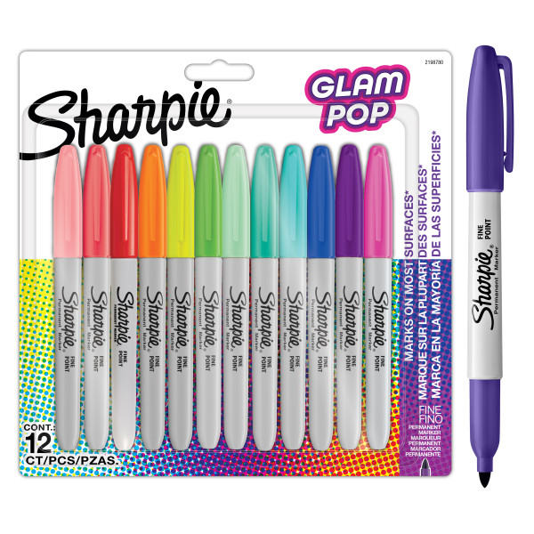 Imagine Produs Set 12 Markere Permanente Bullet Sharpie Fine Point Glam Pop Assorted Colors