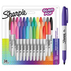 Set 34 Markere Permanente Bullet Sharpie Fine Point Glam Pop Assorted Colors