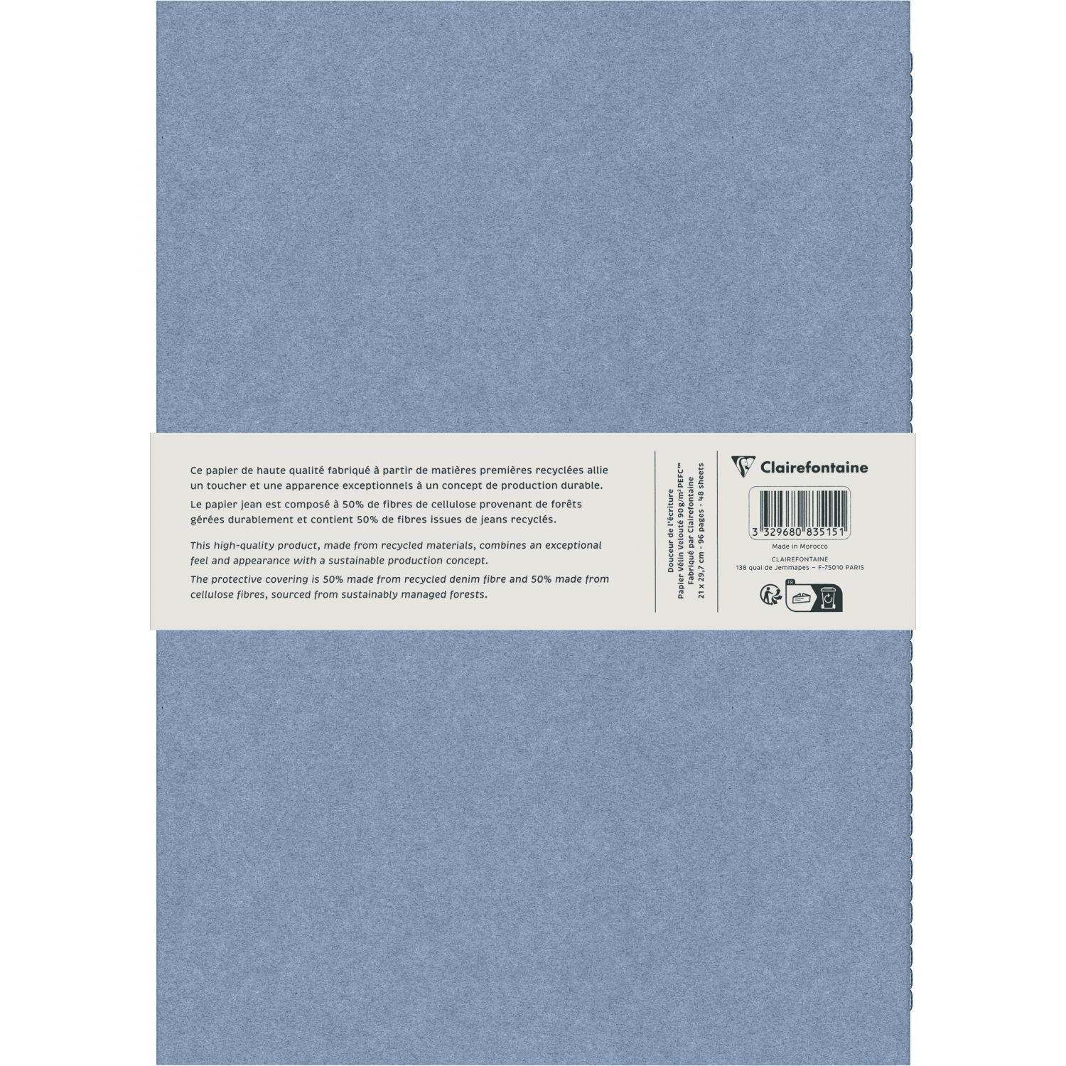 Imagine Produs Caiet A4 Clairefontaine Jeans Bleu - White Lined 8 mm - 96 pagini 90 g mp