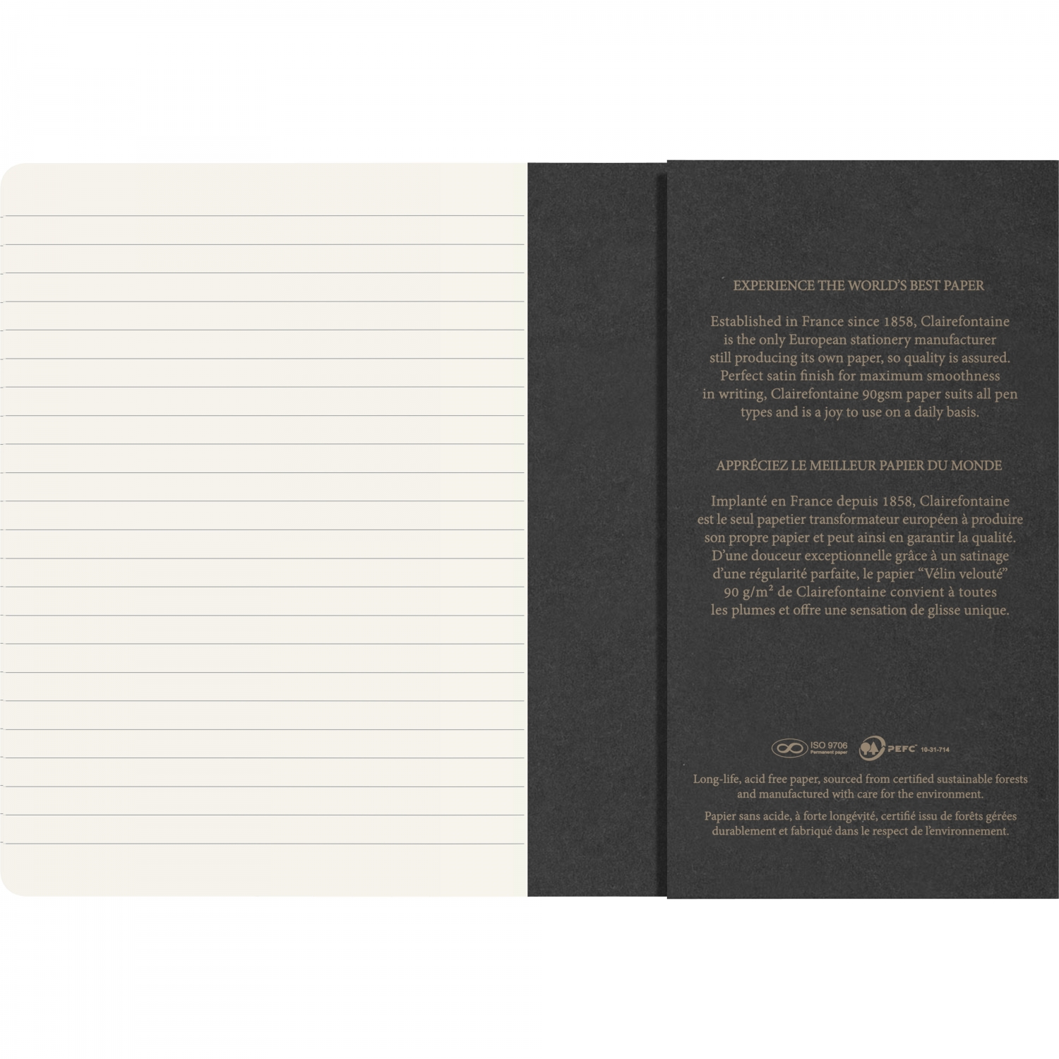 Imagine Produs Caiet A5 Clairefontaine Flying Spirit Black - Ivory Lined 8 mm - 96 pagini 90 g mp