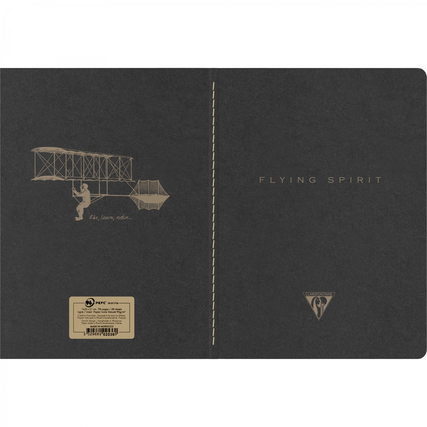 Imagine Produs Caiet A5 Clairefontaine Flying Spirit Black - Ivory Lined 8 mm - 96 pagini 90 g mp