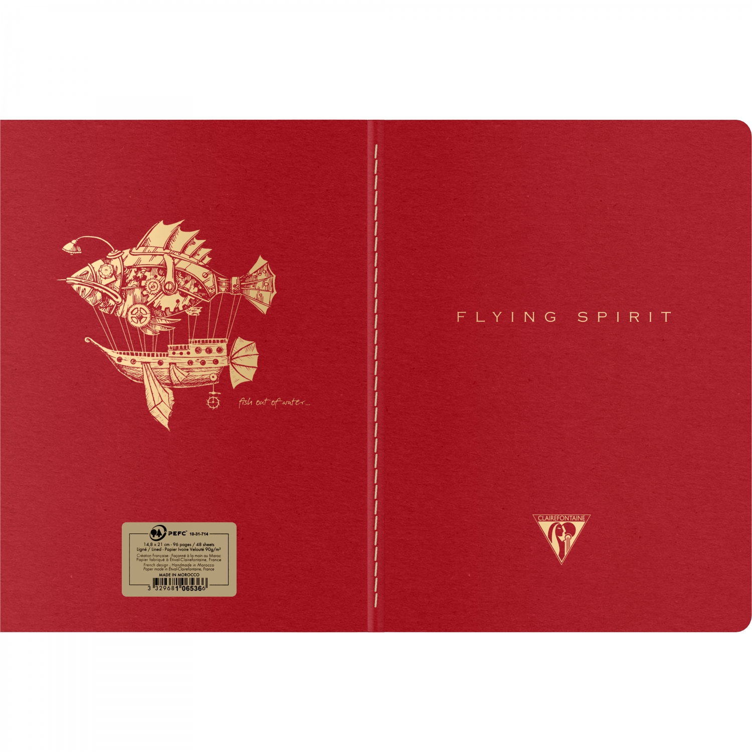 Imagine Produs Caiet A5 Clairefontaine Flying Spirit Red - Ivory Lined 8 mm - 96 pagini 90 g mp