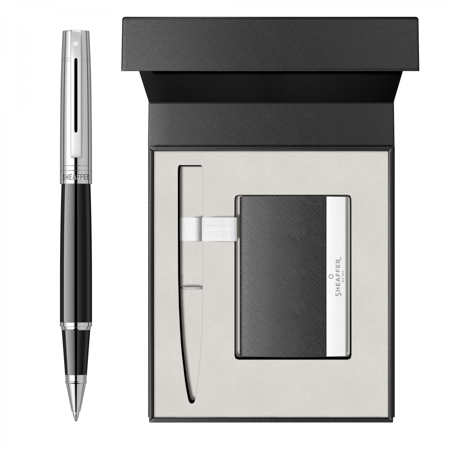 Imagine Produs Roller Sheaffer 300 Glossy Black & Chrome CT + Cutie Cadou Sheaffer Mono cu Card Visit